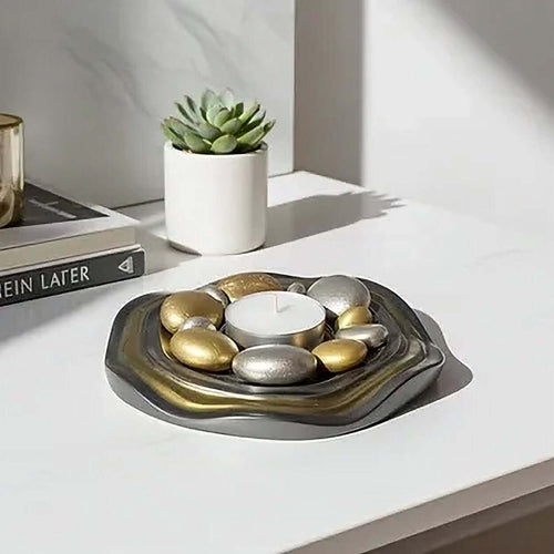 Gold Silver Resin Candle Holder Stone Plate image 0