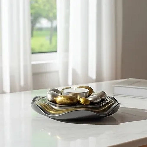 Gold Silver Resin Candle Holder Stone Plate image 1